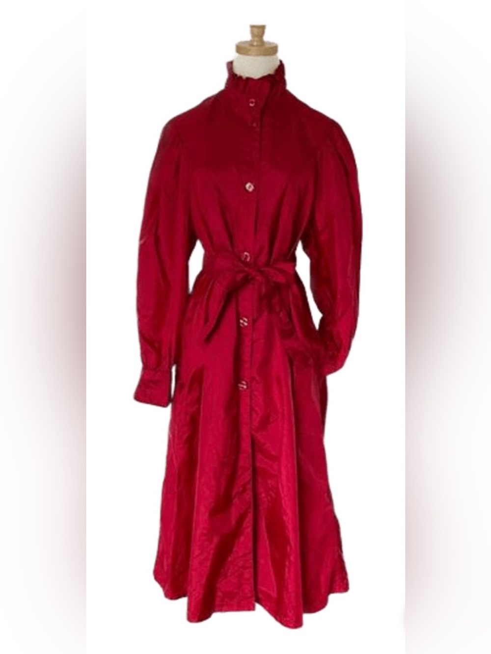 Classic Red Long-Sleeve Belted Light Rain Jacket